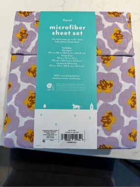 Pillowfort Lavender and Mustard Floral Microfiber Sheet Set and Matching Quilt